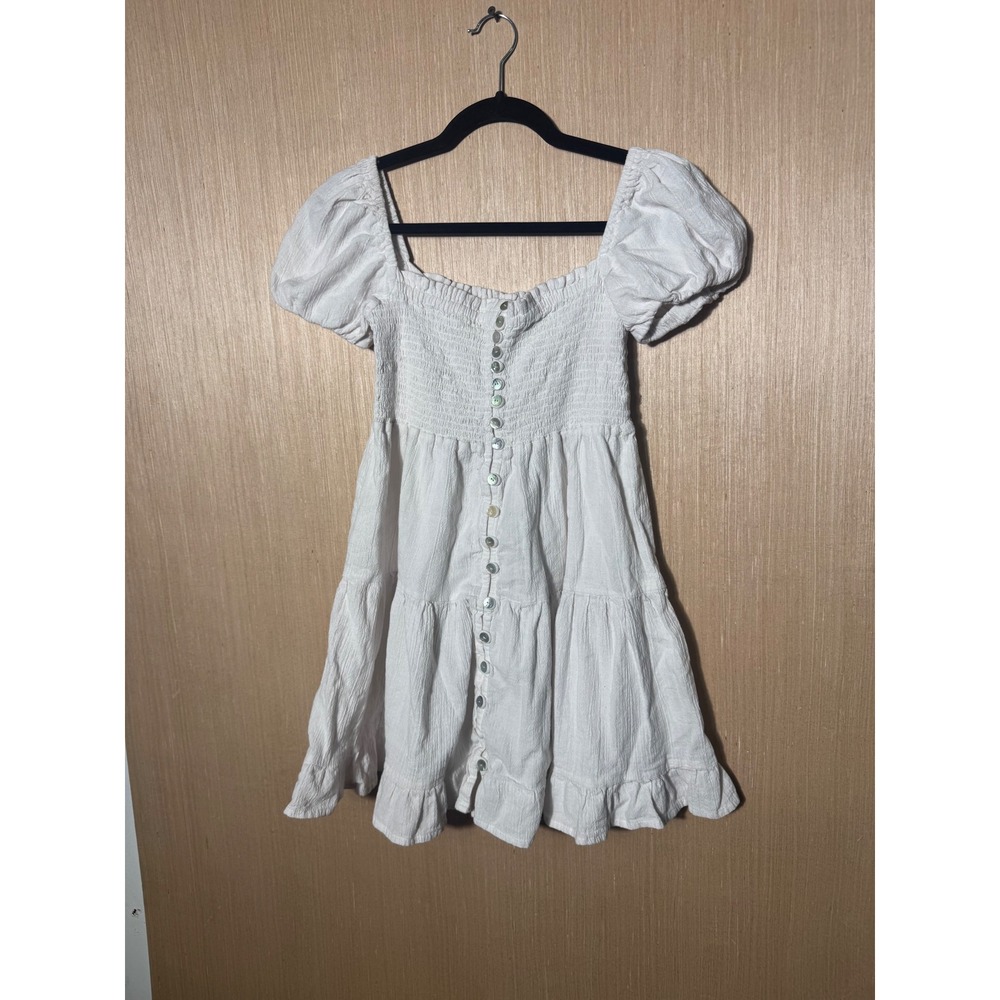 ELF Linen Button Down Tiered Mini Dress Handmade in Bali Women's Size L